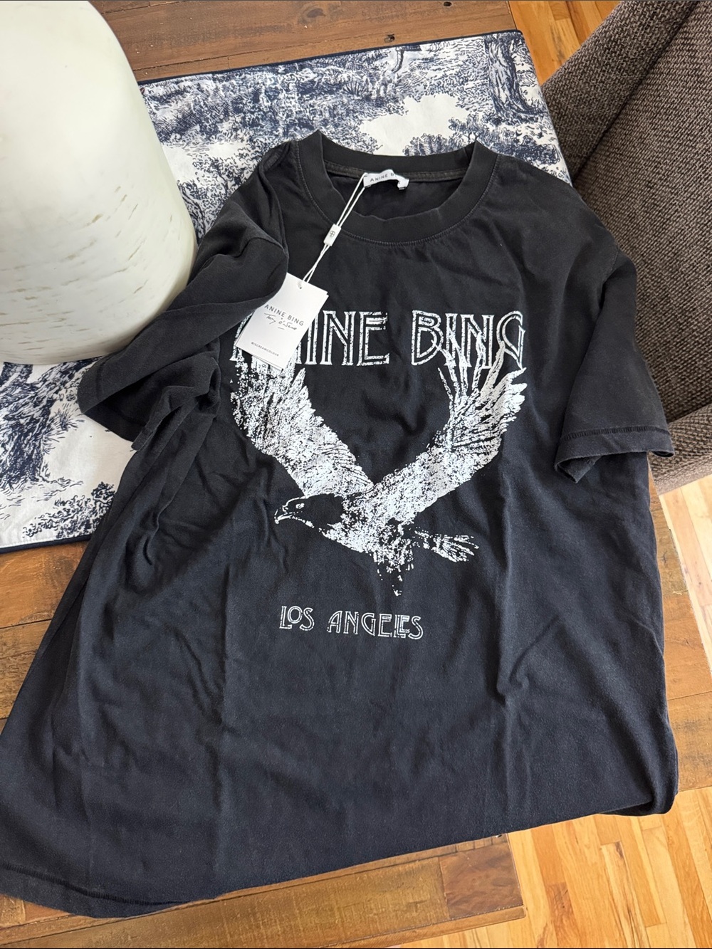 Anine Bing Washed Black Eagle Graphic Tee NWT Large - Picture 3 of 7